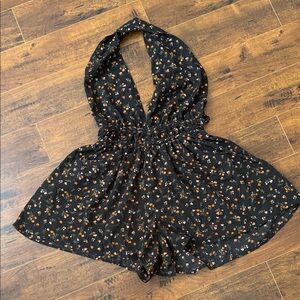 SHEIN Black Floral Halter Jumpsuit